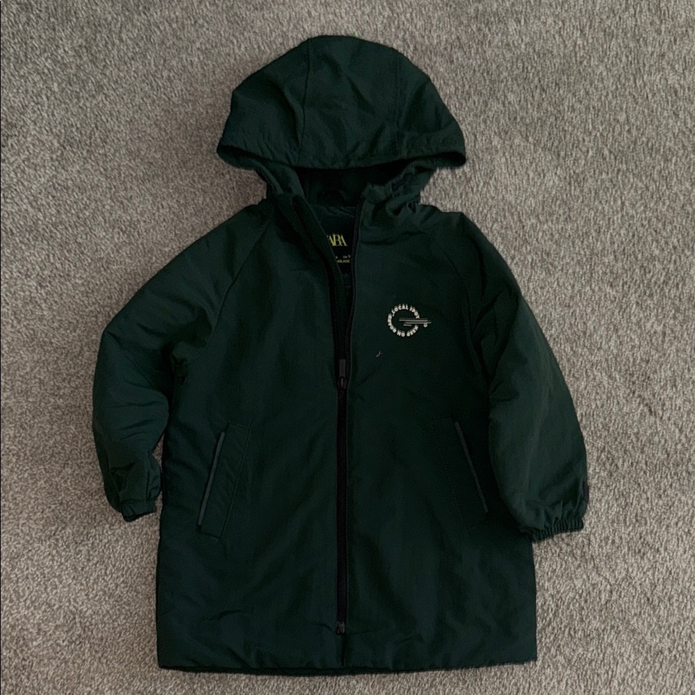 Zara Dark Green Hooded Raincoat for Kids